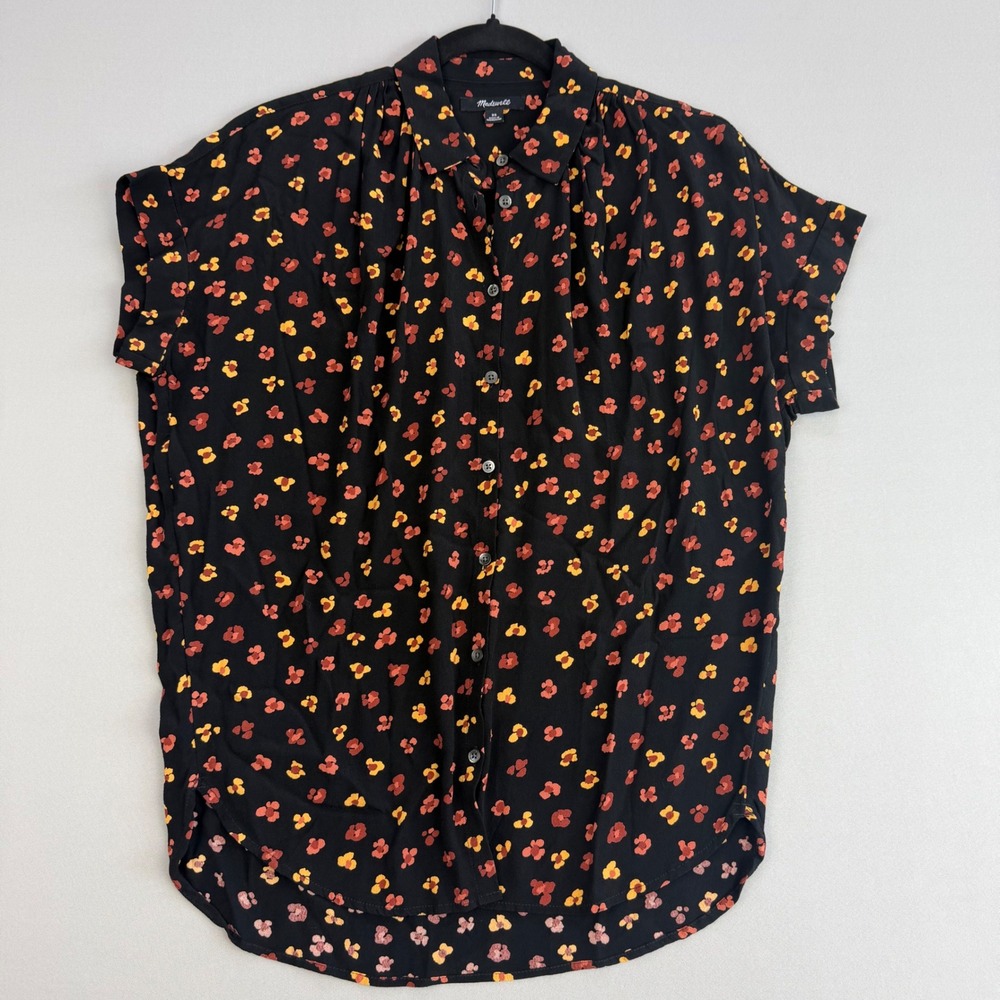Madewell Central Drapey Shirt Feline Floral Boho Chic Button Down ShortSleeve XS